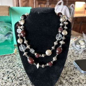 Lia Sophia Brown and Silver Beaded Necklace